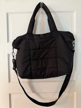 Black Quilted Travel Tote with Detachable Strap